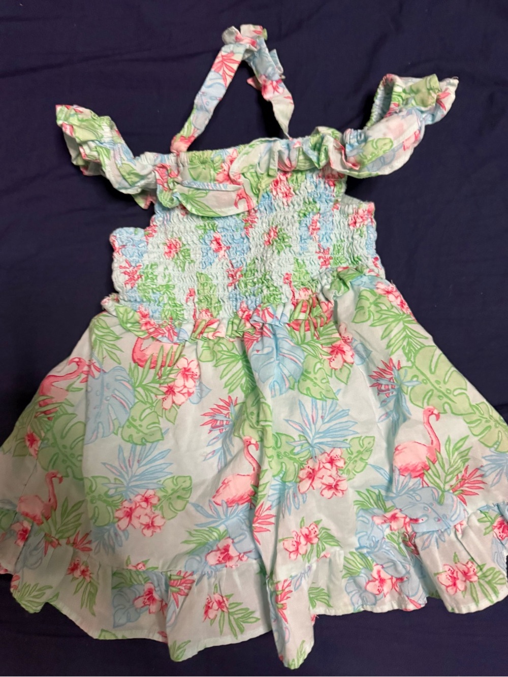 Janie and Jack Tropical Smocked Light Green Dress with Pink Accents